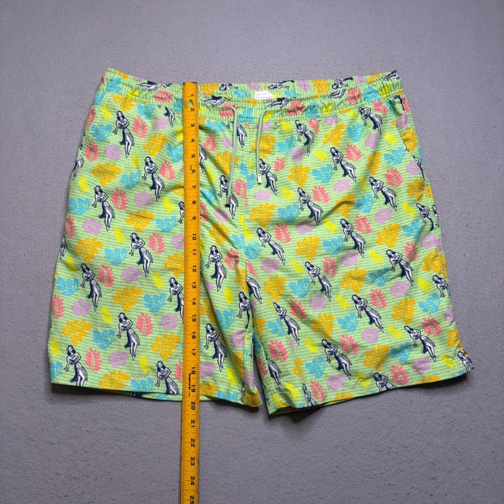 Peter Millar Swim Trunks Mens XL Green MS17P07 Hula Girl Tropical Print Shorts